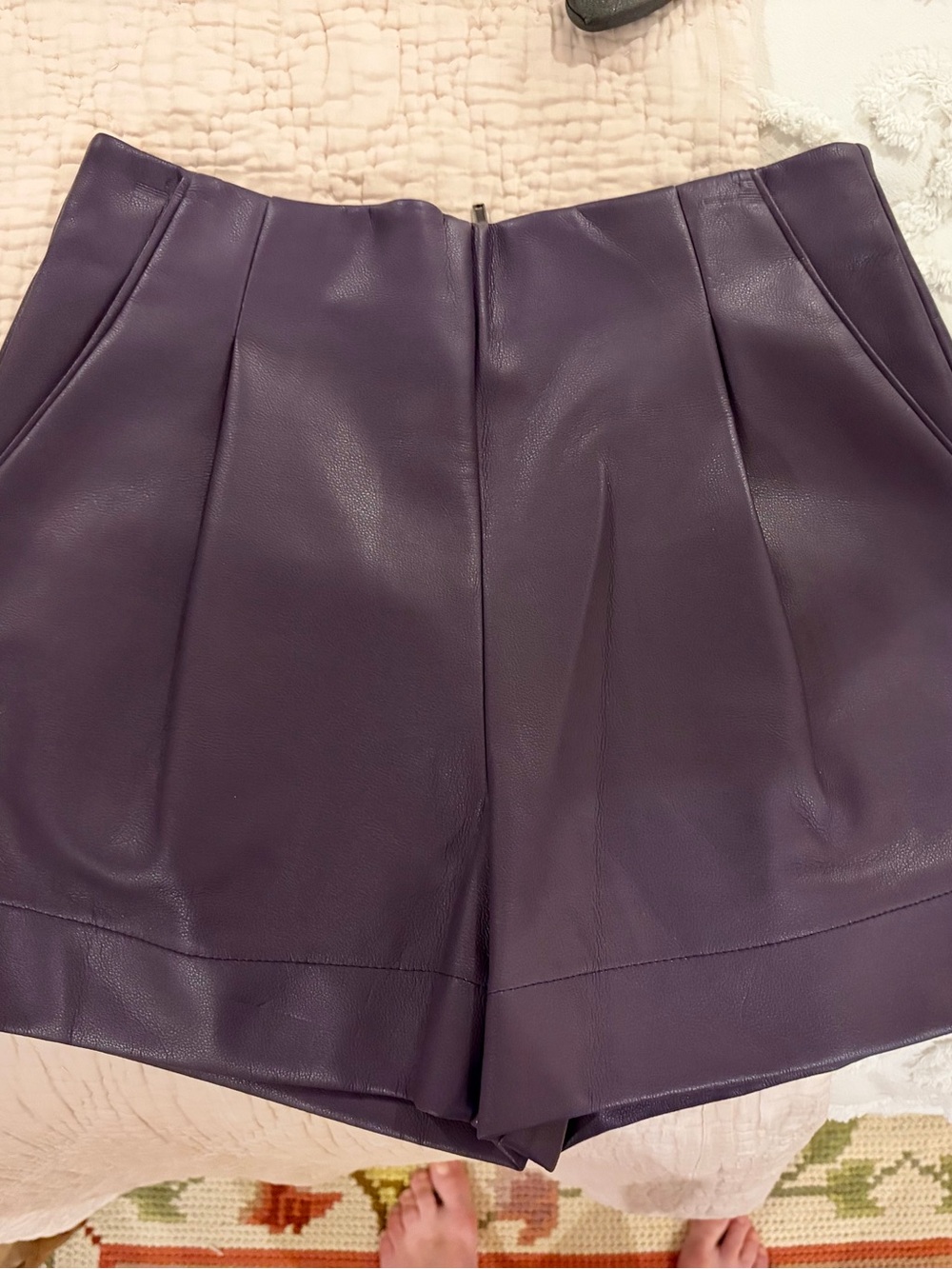 Marie Oliver Vegan Leather High-Waist Shorts in Eggplant